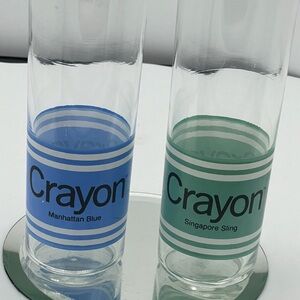 VTG  Retro AL Zlogar Crayola Crayon Drinking  glasses Set Of 2  Hi-ball Barware